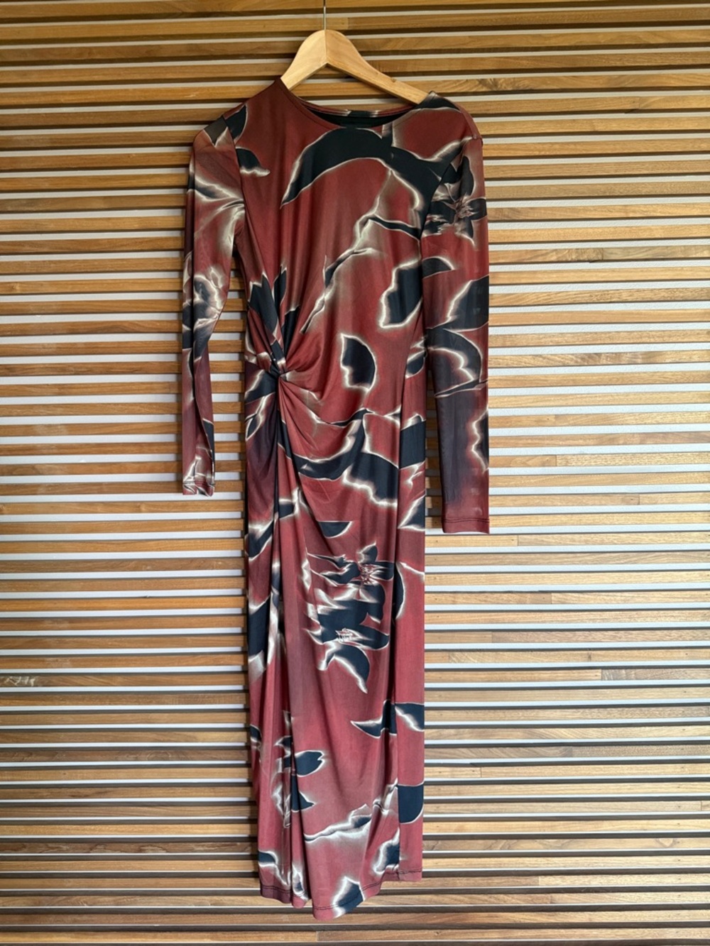 Kenneth Cole  Long Sleeve Twist Front Maxi Dress in Rust Floral
